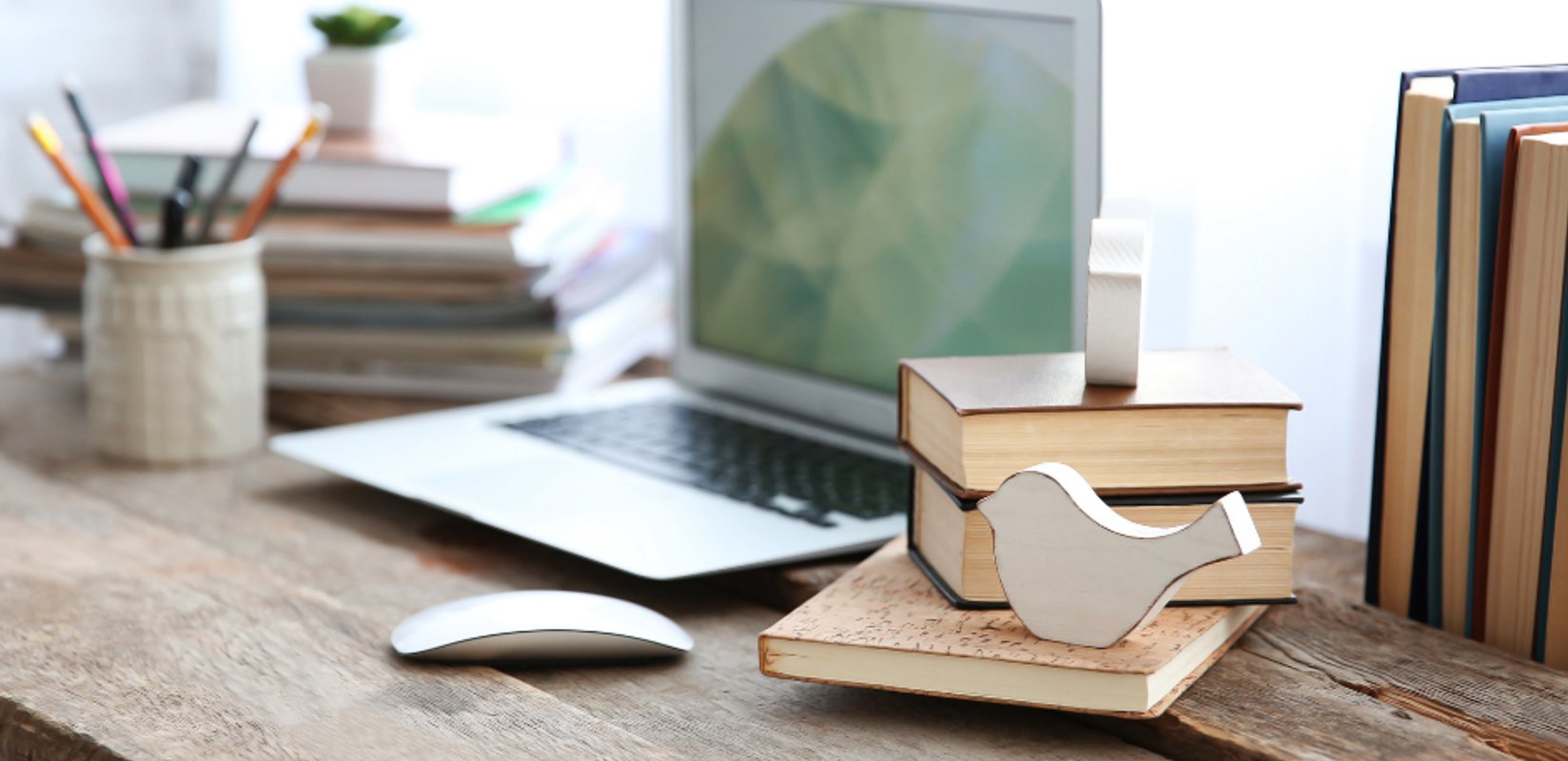 a computer on a desk with a naturopathic doctor's office in the background